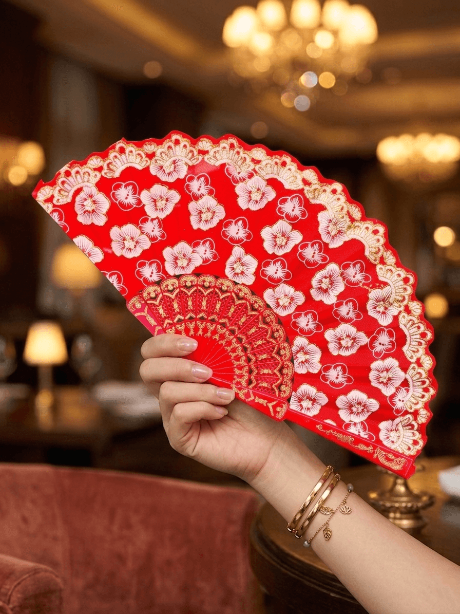 Red Flower Hand Fan