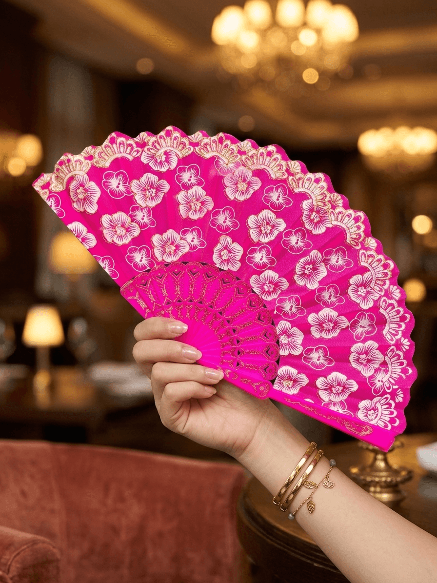 Pink Flower Hand Fan Classic