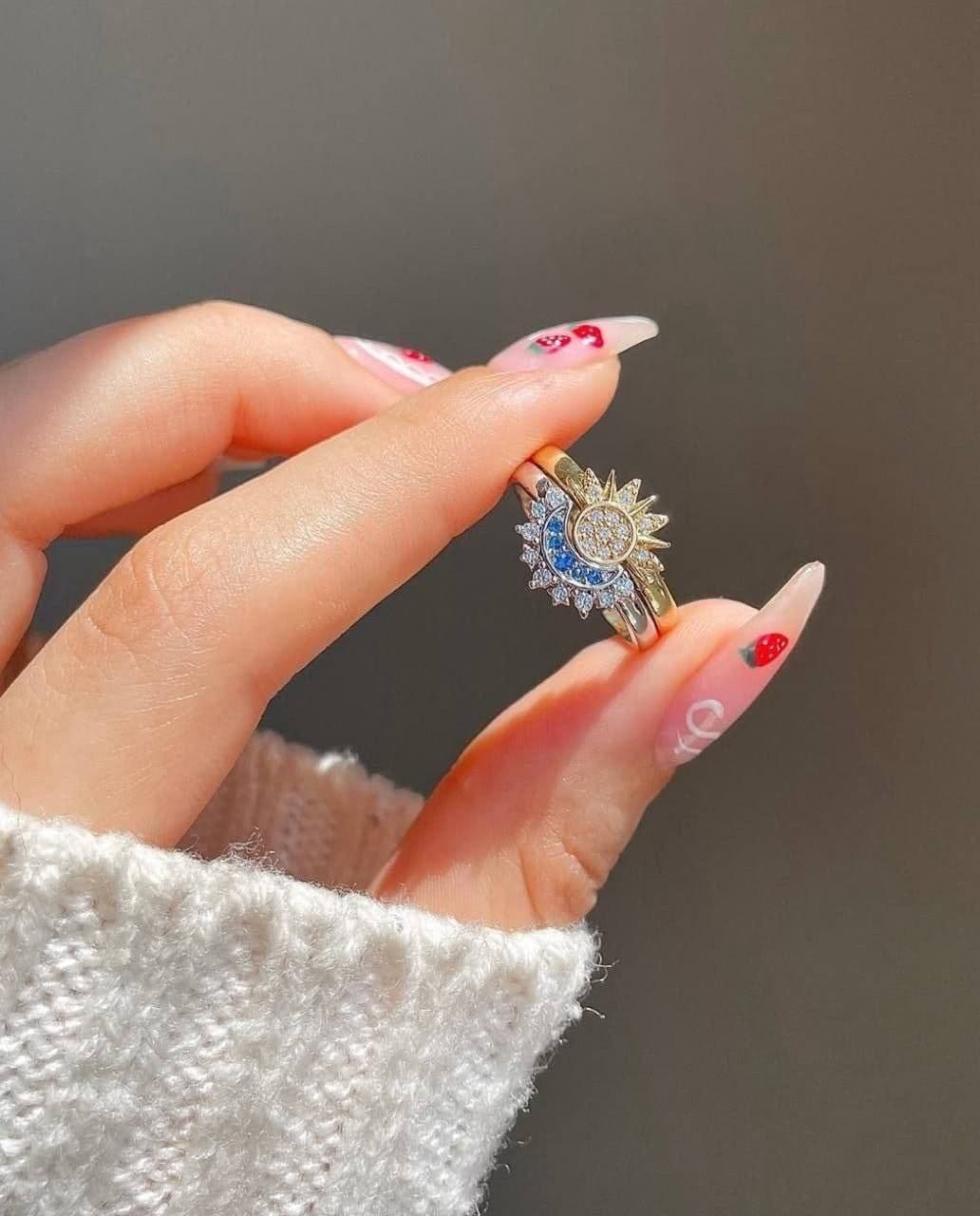 Sun & Crescent Moon Cables Ring
